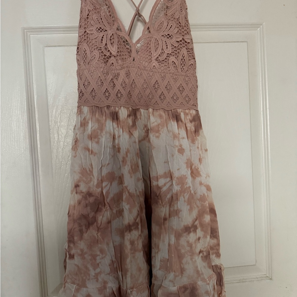 Pink Lace Tie-Dye Dress